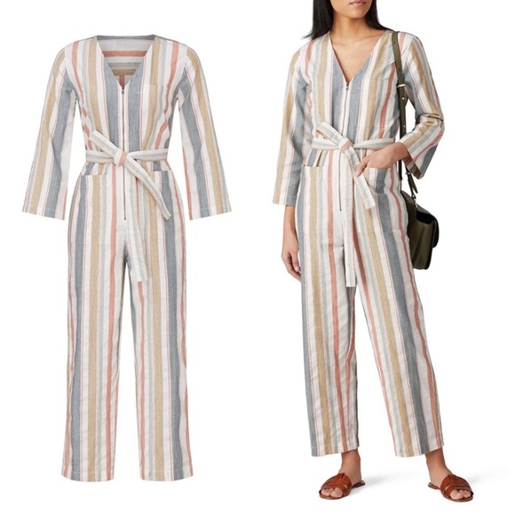 Madewell striped tie waist zip up romper size 4 - Picture 1 of 7